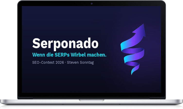 Serponado SEO-Contest 2026 Projekt von Steven Sonntag auf Laptop